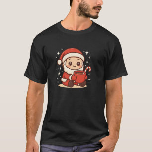 Cute Kawaii Santa Claus Holding Cocoa Mug Christma T-Shirt