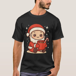 Cute Kawaii Santa Claus Holding Cocoa Mug Christma T-Shirt