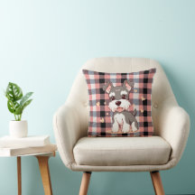Cute Kawaii Schnauzer Dog Pink Buffalo Plaid