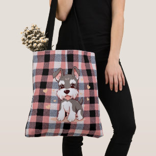 Cute Kawaii Schnauzer Dog Pink Buffalo Plaid Tote Bag