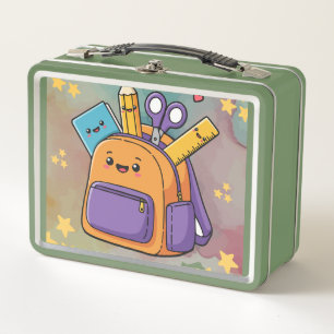 Cute Kawaii School Backpack and Supplies. Metal Lunch Box
