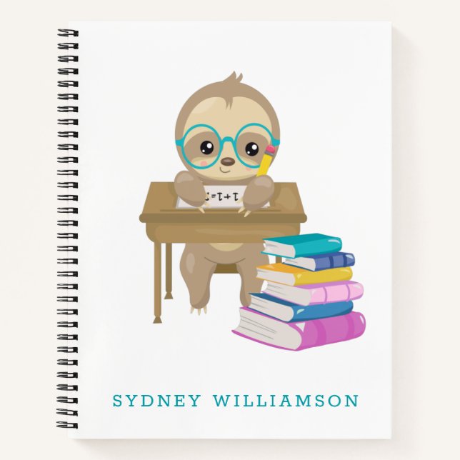 Cute Kawaii School Sloth Personalised  Notebook (Front)