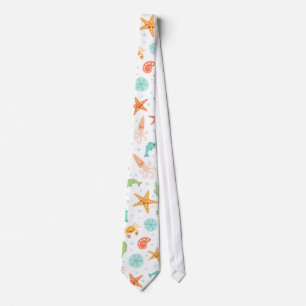 Cute kawaii sea life starfish squid crab pattern tie