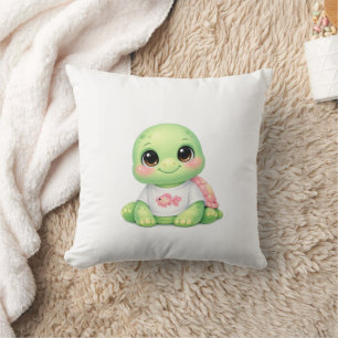 Cute Kawaii Sea Turtle Chibi Baby Throw Pillow