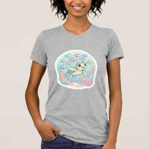 Cute Kawaii Sea Turtle Ocean Life Heather Grey T-Shirt
