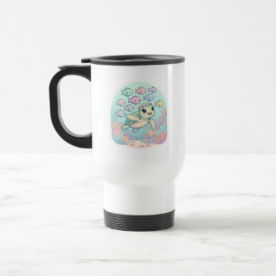 Cute Kawaii Sea Turtle Ocean Life White Travel Mug