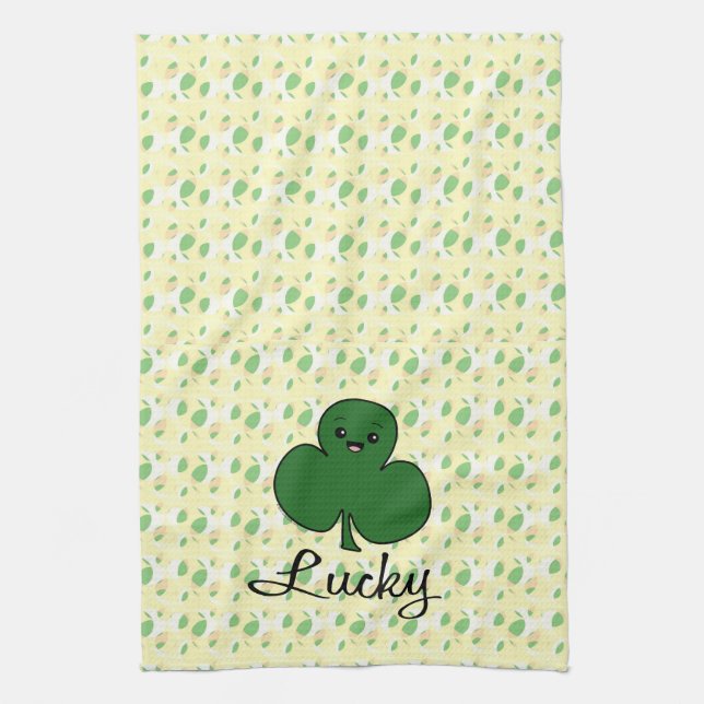 Cute Kawaii Shamrock Tea Towel (Vertical)