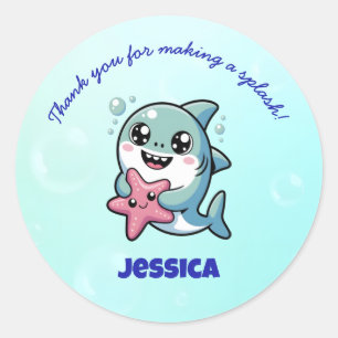 Cute Kawaii Shark Baby Thank You Classic Round Sticker