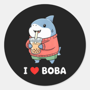 Cute Kawaii Shark Boba Tea Funny Bubble Tea Lover  Classic Round Sticker