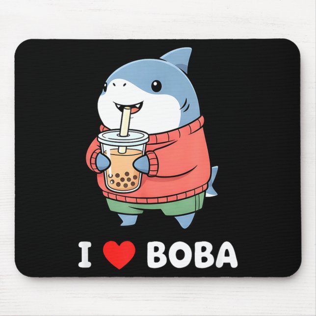 Cute Kawaii Shark Boba Tea Funny Bubble Tea Lover  Mouse Mat (Front)