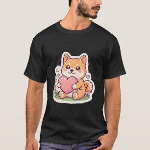 Cute Kawaii Shiba Inu Dog Heart Black T-Shirt