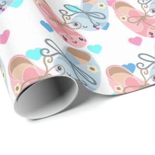 Cute Kawaii shoes Gender reveal party wrap Wrapping Paper
