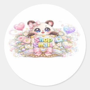 Cute Kawaii Shop Small Business Cat Pastel Pink Fl Classic Round Sticker