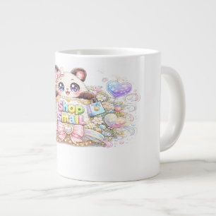 Cute Kawaii Shop Small Business Cat Pastel Pink Fl Large Coffee Mug