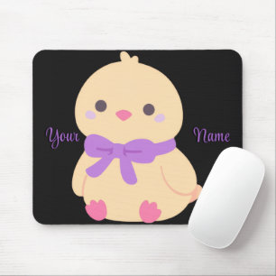 Cute Kawaii Sitting Chick Purple Bow Custom Mouse Mat