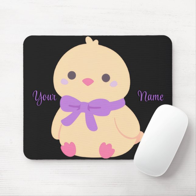 Cute Kawaii Sitting Chick Purple Bow Custom Mouse Mat (With Mouse)