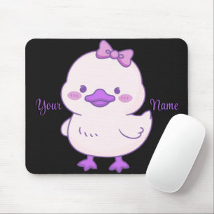 Cute Kawaii Sitting Duck Purple Bow Custom Mouse Mat