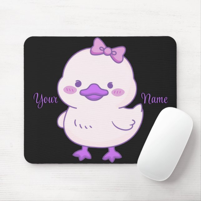 Cute Kawaii Sitting Duck Purple Bow Custom  Mouse Mat (With Mouse)