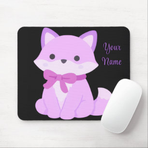 Cute Kawaii Sitting Fox Purple Bow Custom Mousepad