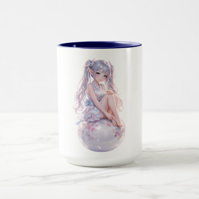 Cute Kawaii Sitting Girl Portrait Mug (Center)