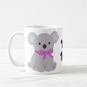 Cute Kawaii Sitting Grey Koala Purple Bow Mug