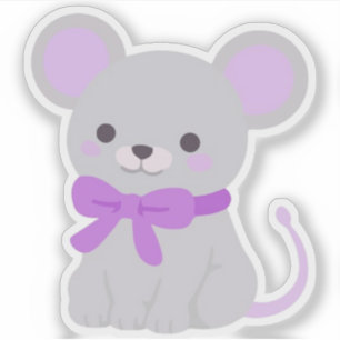 Cute Kawaii Sitting Grey Mouse Purple Bow Vinyl