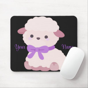 Cute Kawaii Sitting Lamb Purple Bow Custom Mouse Mat