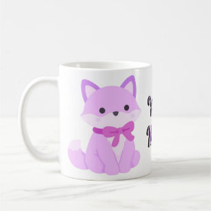 Cute Kawaii Sitting Lavender Fox Purple Bow Mug