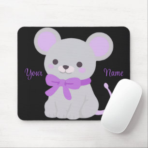 Cute Kawaii Sitting Mouse Purple Bow Custom Mouse Mat