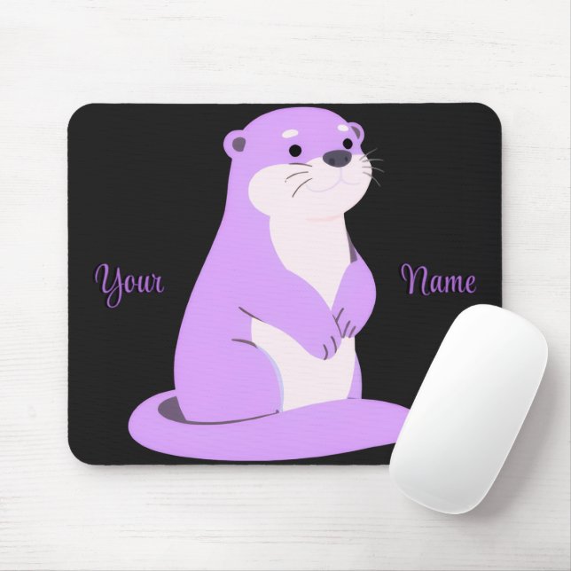Cute Kawaii Sitting Otter Purple Custom Mousepad (With Mouse)