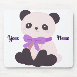 Cute Kawaii Sitting Panda Purple Bow Custom Mouse Mat