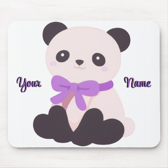 Cute Kawaii Sitting Panda Purple Bow Custom  Mouse Mat (Front)