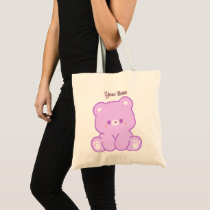 Cute Kawaii Sitting Pastel Purple Teddy Bear Tote Bag
