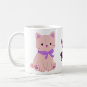 Cute Kawaii Sitting Pink Kitten Purple Bow Mug