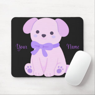 Cute Kawaii Sitting Puppy Purple Bow Custom Mouse Mat