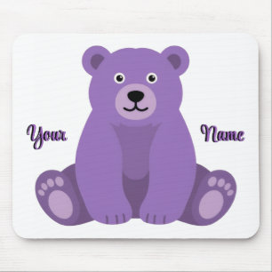 Cute Kawaii Sitting Purple Bear Custom Mousepad