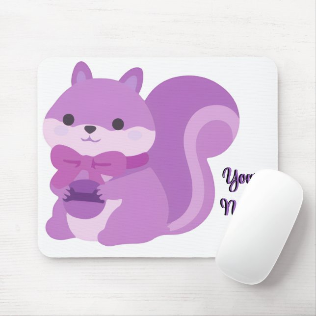 Cute Kawaii Sitting Squirrel Purple Custom Mouse Mat (With Mouse)