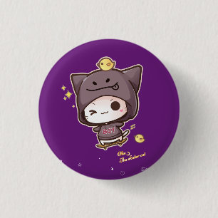 Cute kawaii skater cat wearing hoodie 3 cm round badge