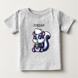 Cute Kawaii Skunk with Bubble Tea Personalised Baby T-Shirt