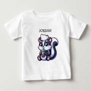 Cute Kawaii Skunk with Bubble Tea Personalised  Baby T-Shirt