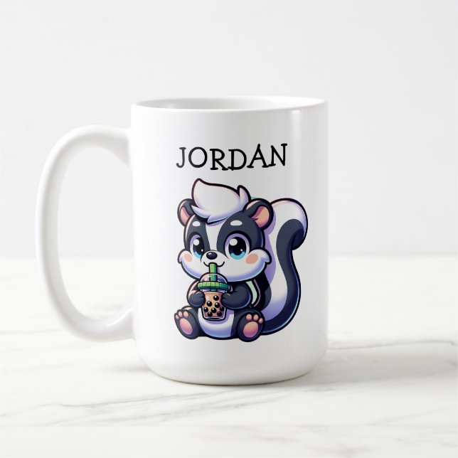 Cute Kawaii Skunk with Bubble Tea Personalised Coffee Mug (Left)