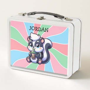 Cute Kawaii Skunk with Bubble Tea Personalised Metal Lunch Box