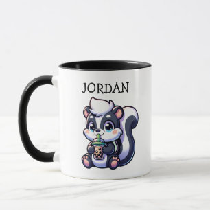 Cute Kawaii Skunk with Bubble Tea Personalised Mug