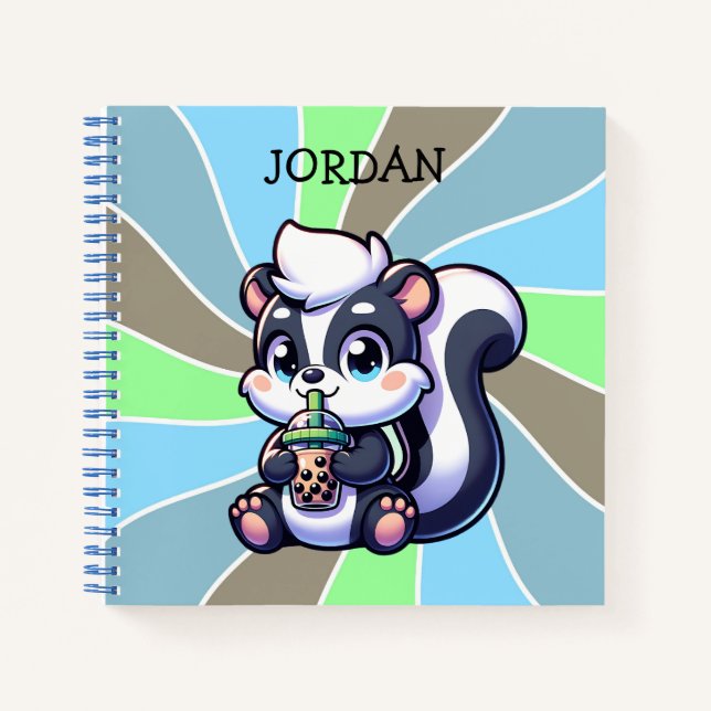 Cute Kawaii Skunk with Bubble Tea Personalised  Notebook (Front)