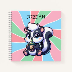 Cute Kawaii Skunk with Bubble Tea Personalised  Notebook