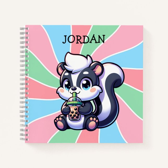 Cute Kawaii Skunk with Bubble Tea Personalised  Notebook (Front)