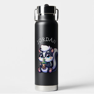 Cute Kawaii Skunk with Bubble Tea Personalised Water Bottle