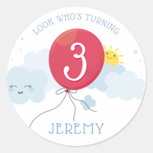 CUTE KAWAII SKY red balloon birthday clouds sun Classic Round Sticker