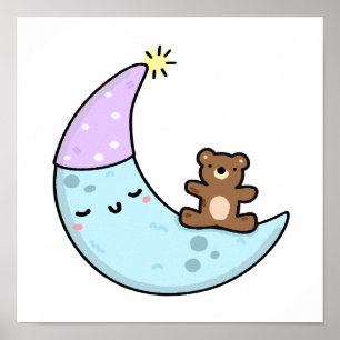 Cute Kawaii Sleepy Moon Poster
