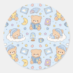 Cute Kawaii Sleepy Teddy Bear Pattern Pastel Bed Classic Round Sticker